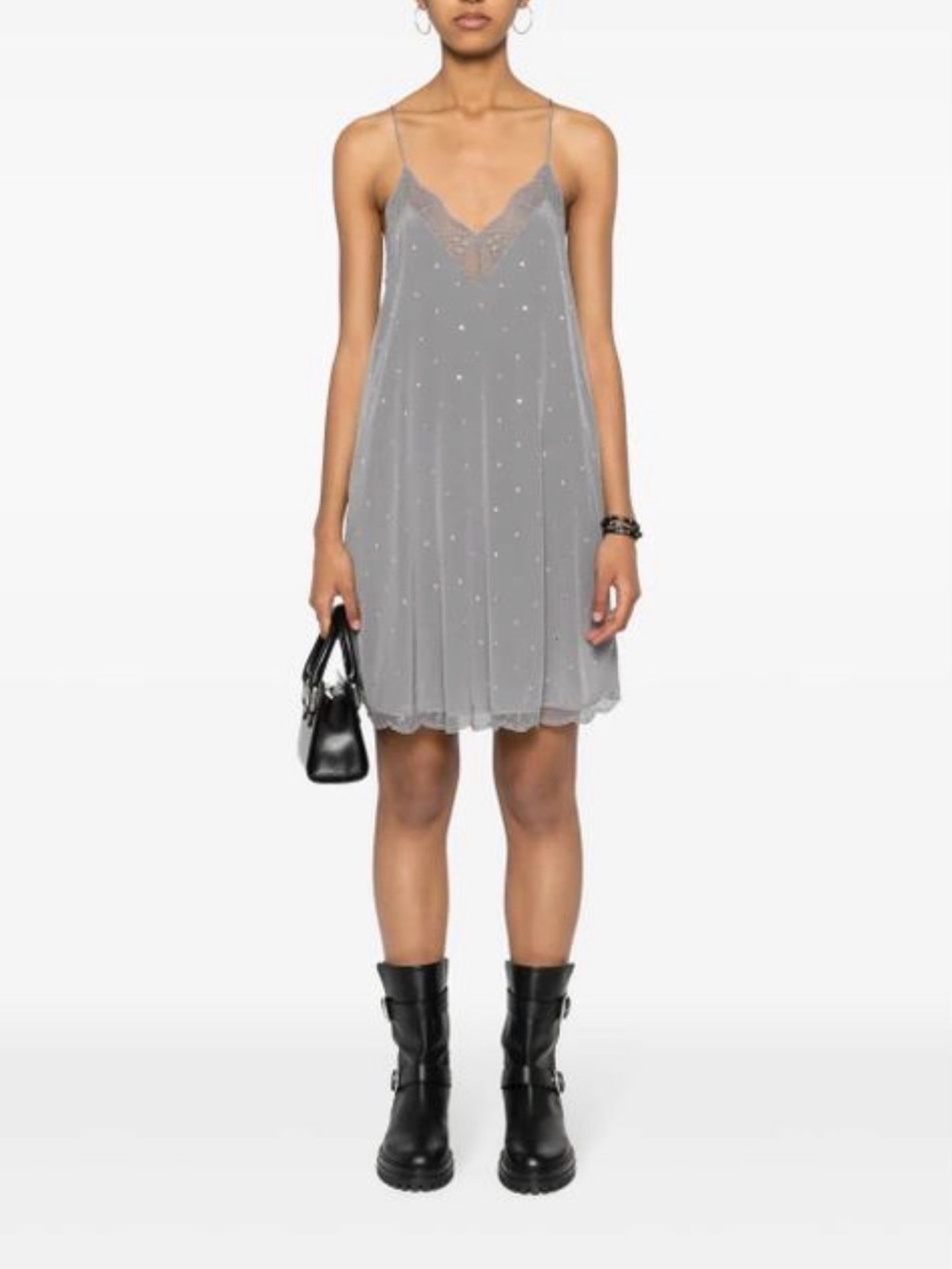 Zadig & Voltaire Grey Sheer Slip 100% Silk Midi Dress with Bead Detail - Picture 1 of 7